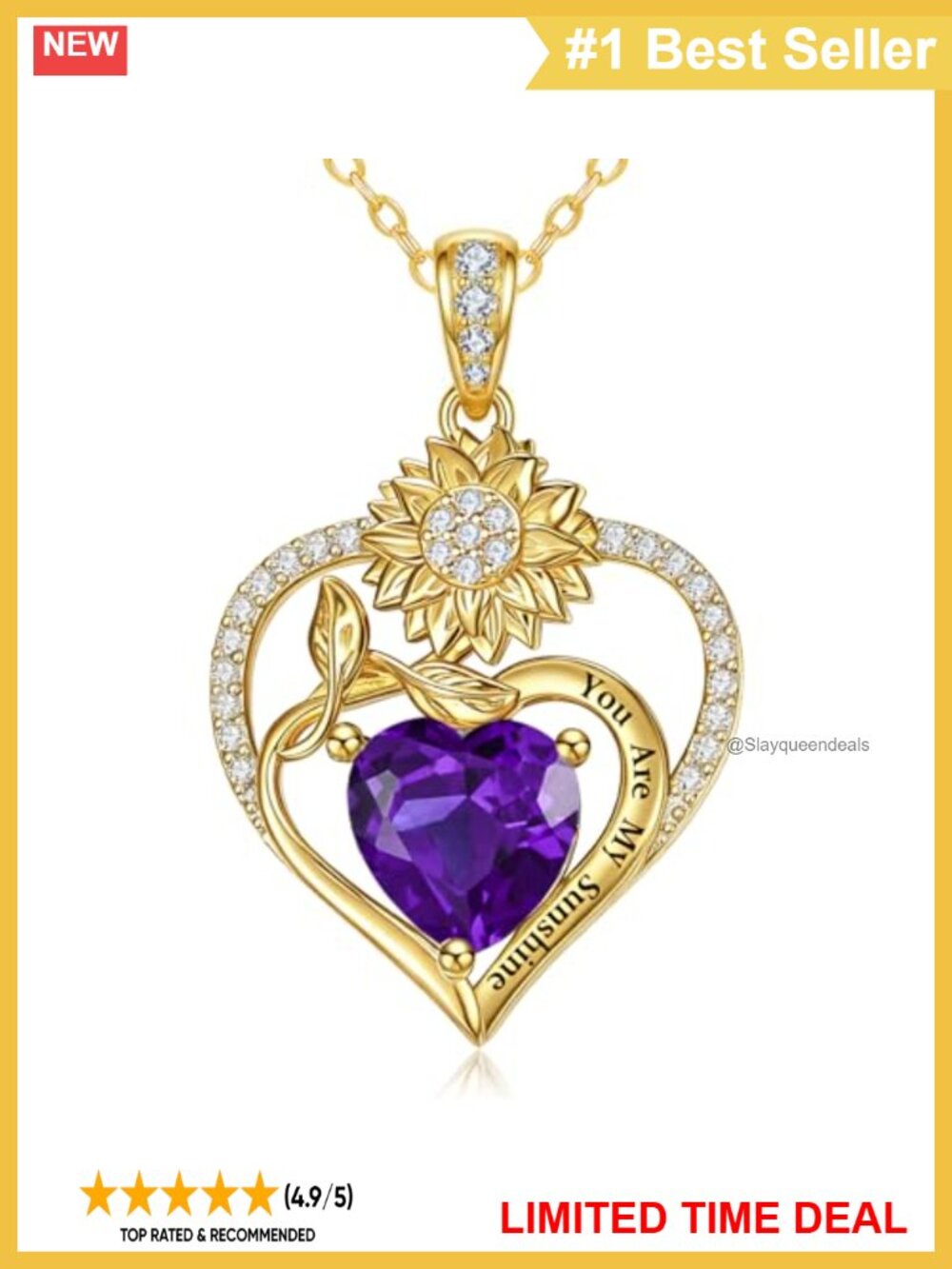 14K Gold Plated Sunflower Pendant Necklace Heart Birthstone Gift